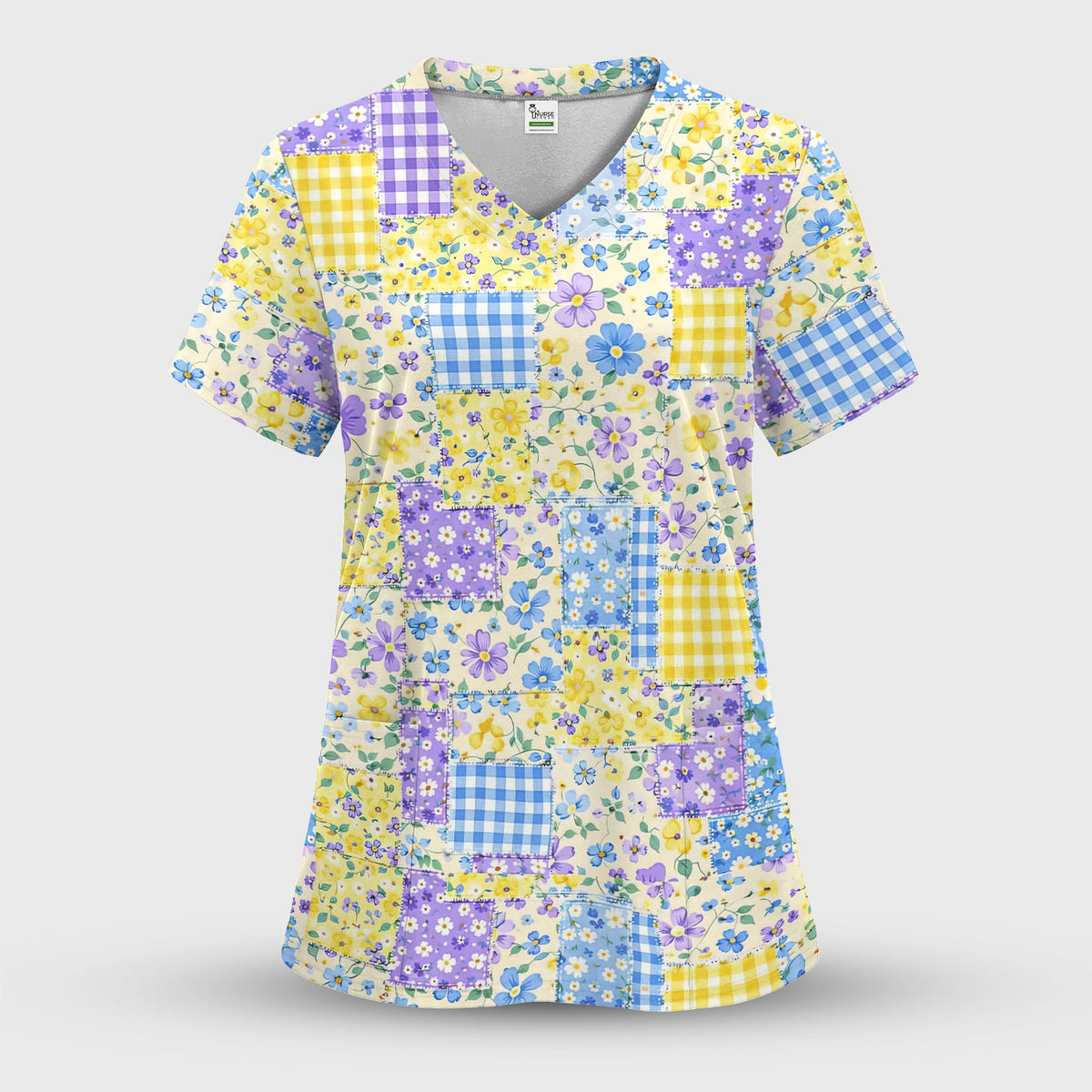 Floral Patchwork Gingham Nurse Scrub Set