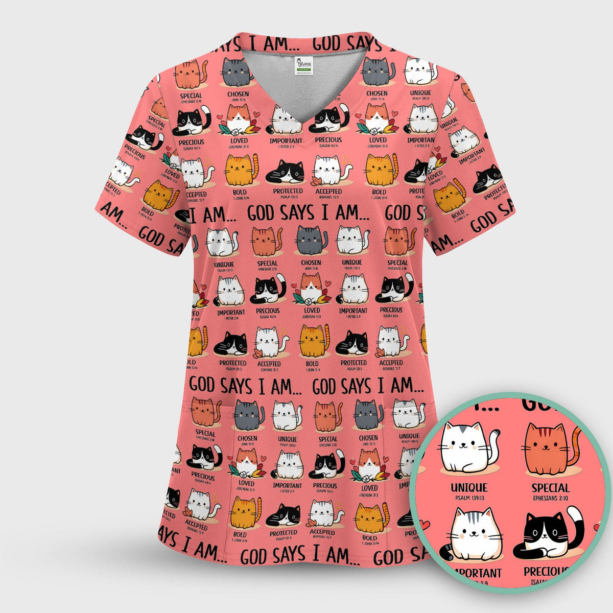 Cat God Says I Am Nurse Scrub Top