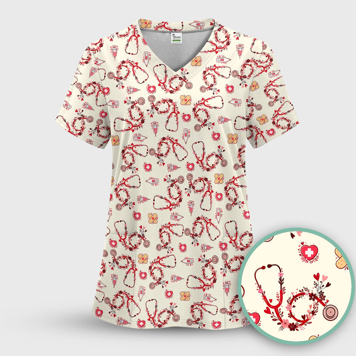 Heart Stethoscope Nurse Scrub Set