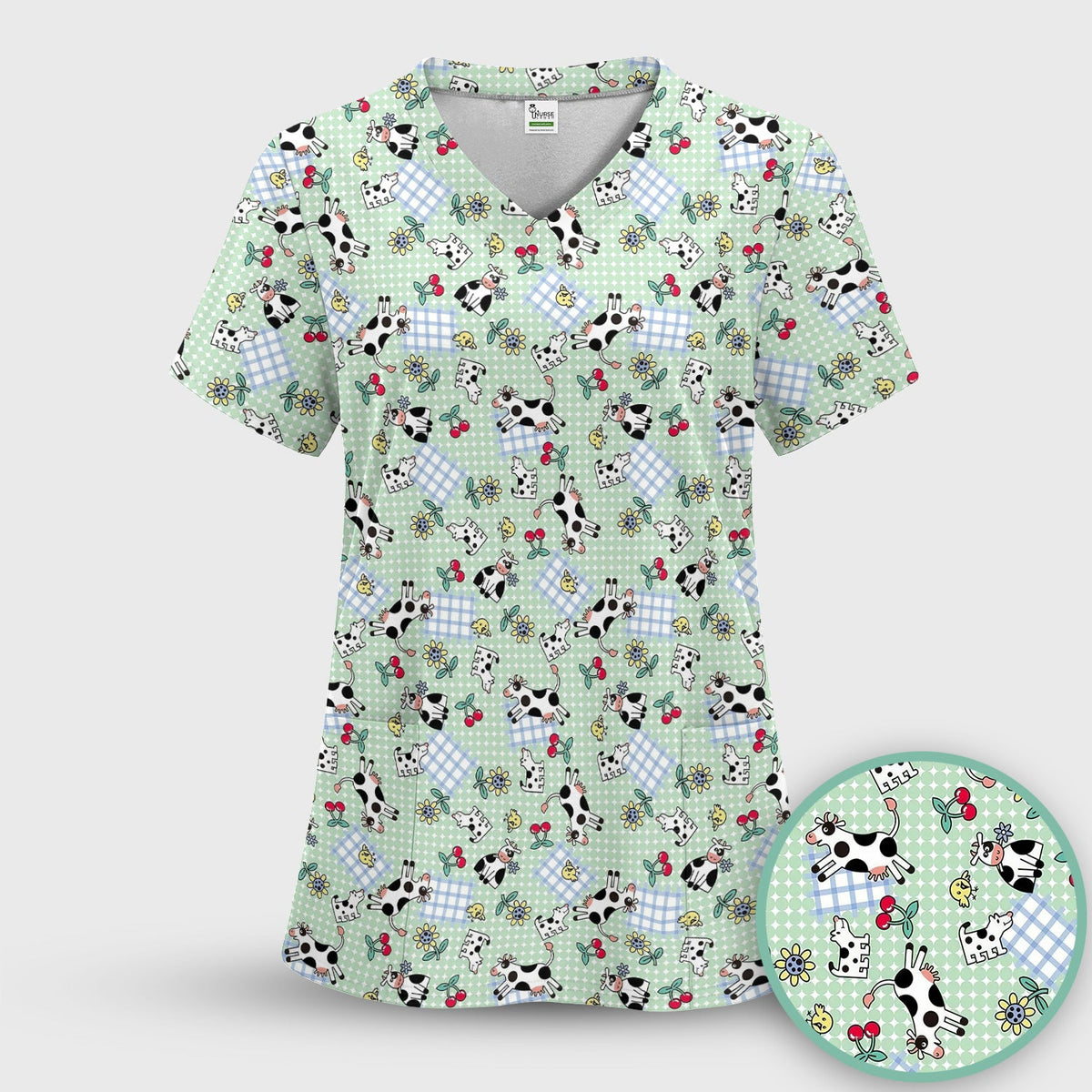 Cow Cherry Farm Garden Nurse Scrub Top