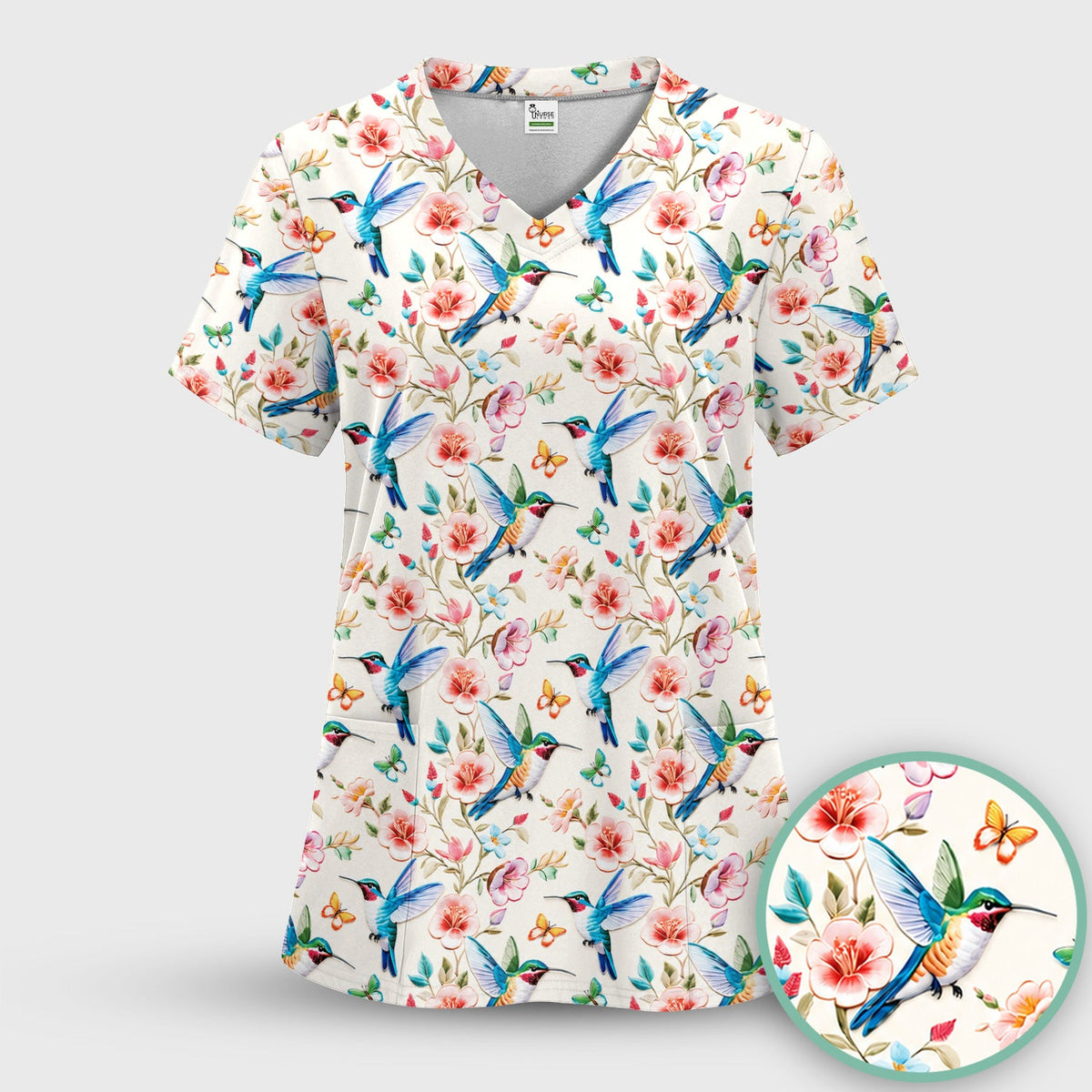Hummingbird Blossom Butterfly Nurse Scrub Set