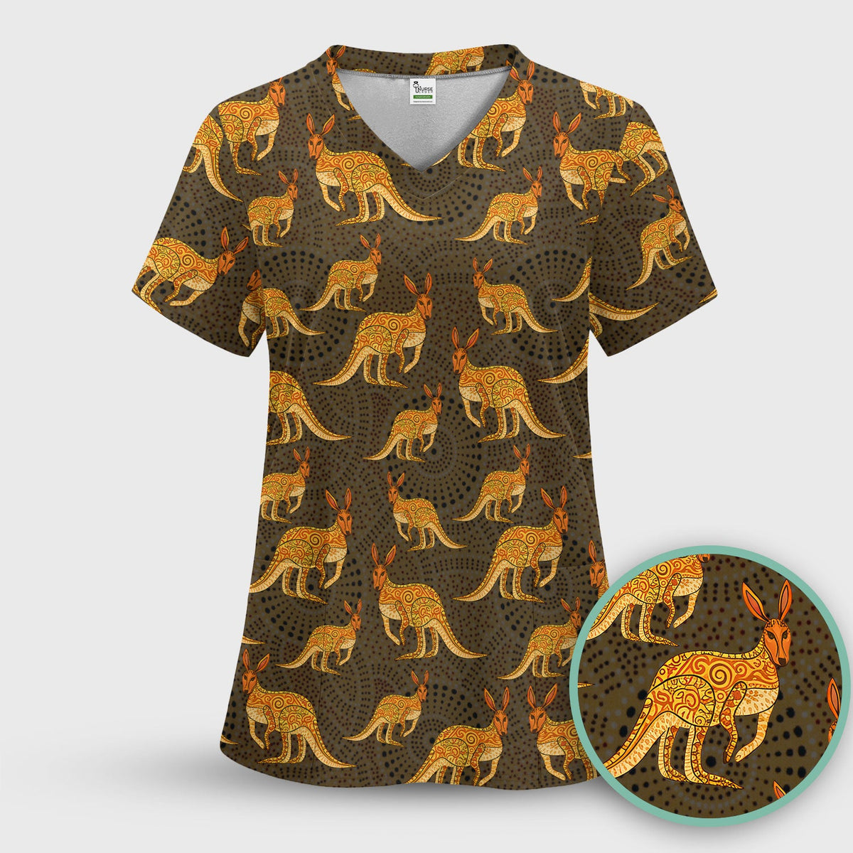 Australian Kangaroo Dot Art Nurse Scrub Top