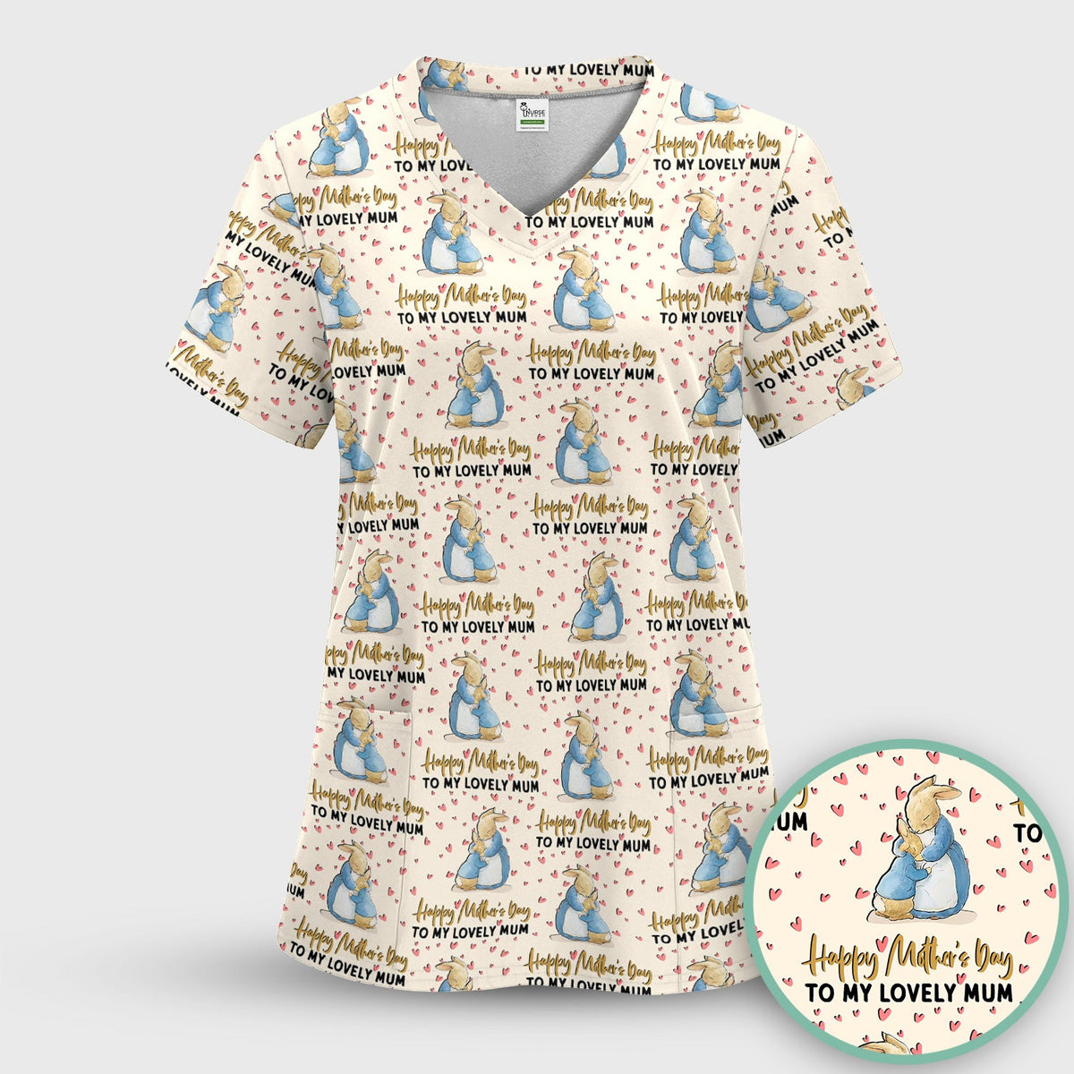 Mothers Day Bunny Love Nurse Scrub Set