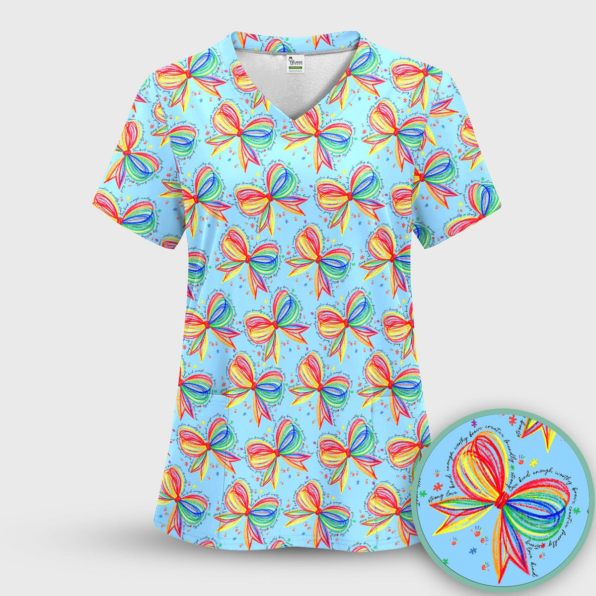 Colorful Rainbow Bow Nurse Scrub Set