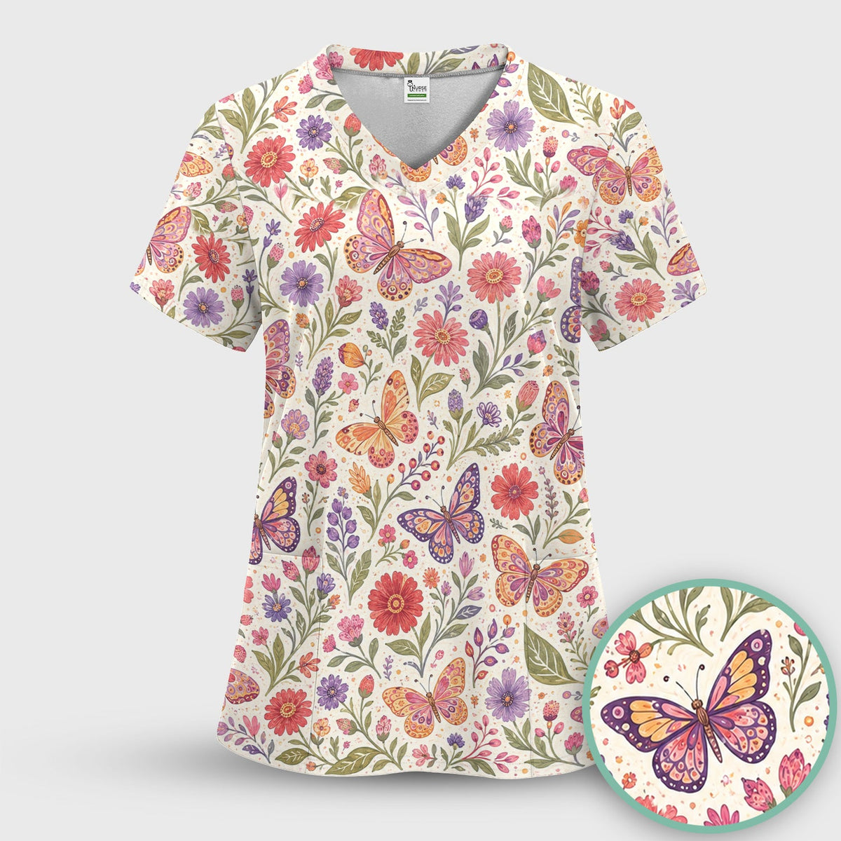 Floral Butterfly Pediatric Nurse Scrub Set