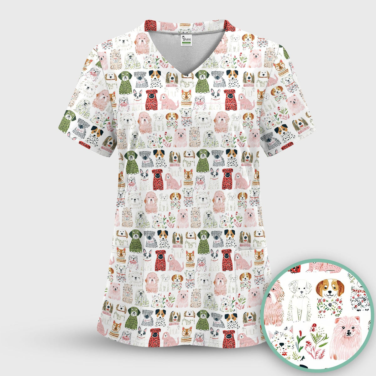 Dog Breeds Nurse Scrub Set