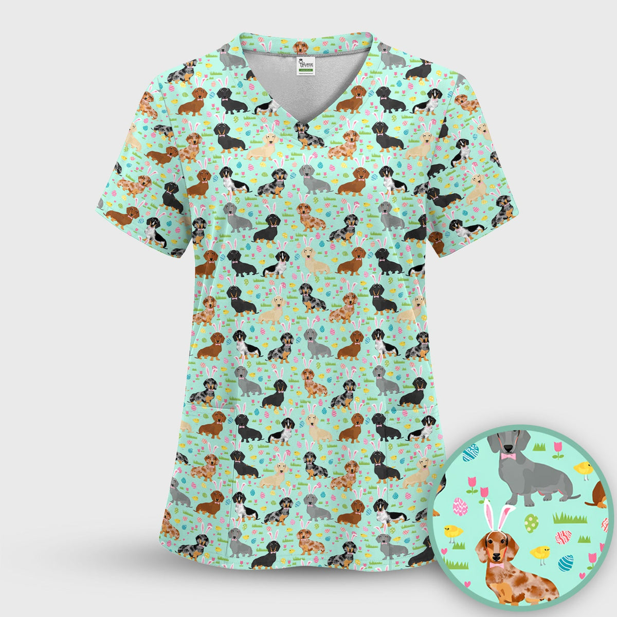 Dachshund Dog Nurse Scrub Top - Easter Gift