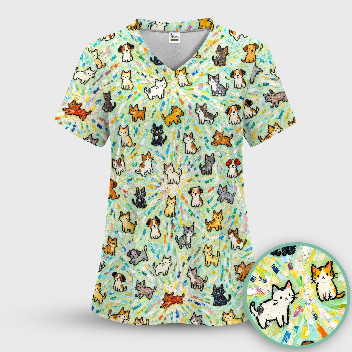 Colorful Cats Dogs Doodle Nurse Scrub Set