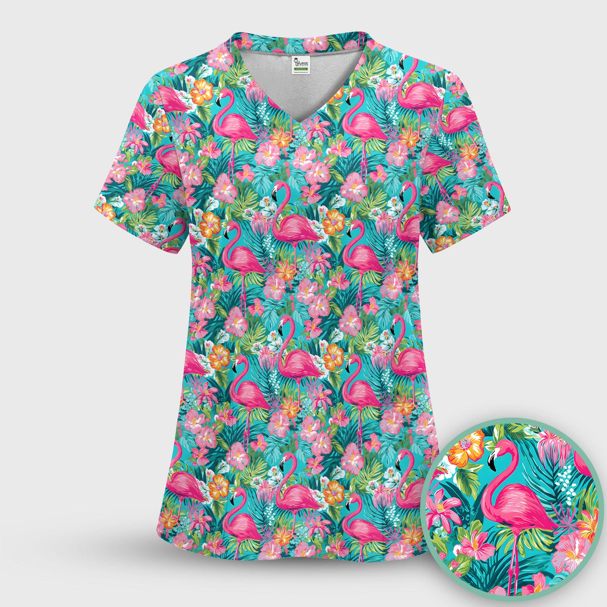 Tropical Flamingo Floral Nurse Scrub Top