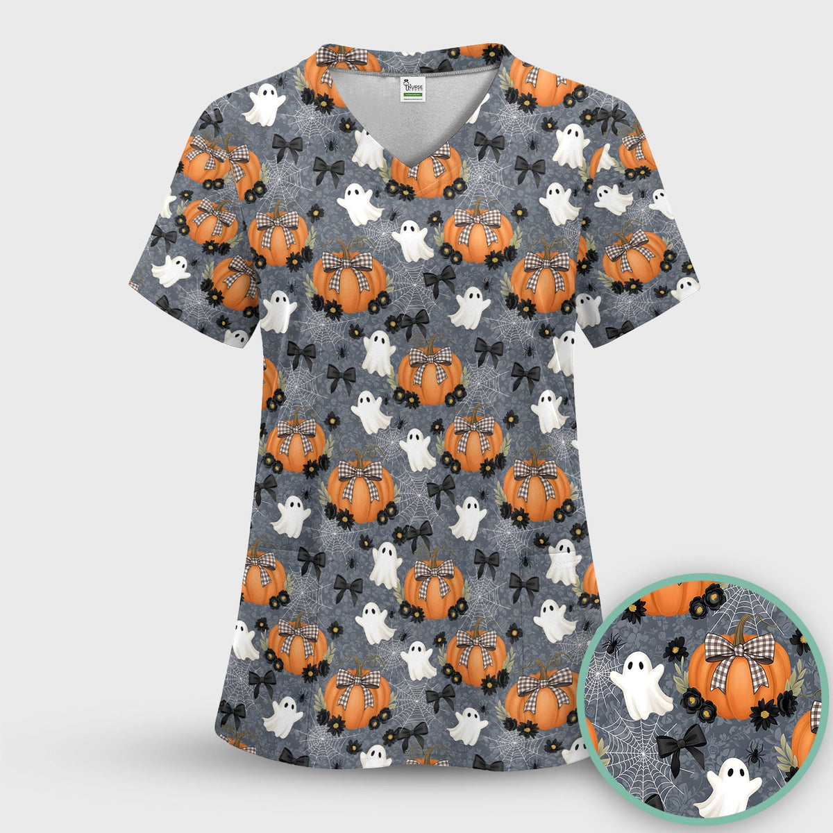 Ghost Pumpkin Halloween Nurse Scrub Top