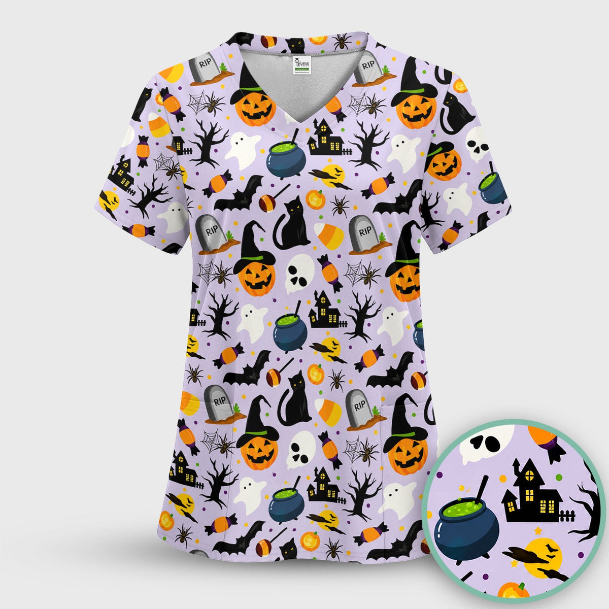 Ghost Pumpkin Witch Nurse Scrub Set - Halloween Gift