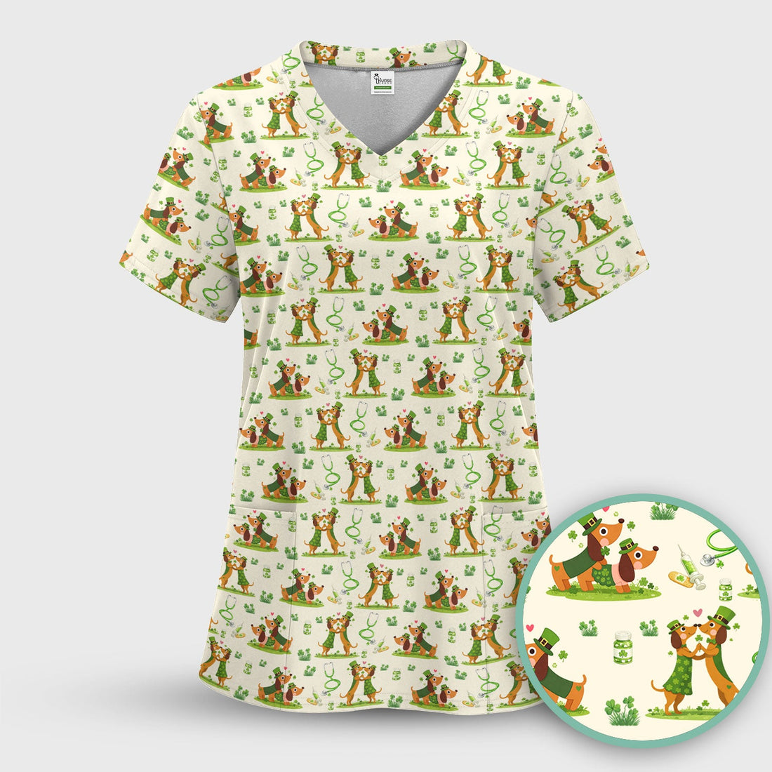 Valentine Dachshund Nurse Heart Scrub Top