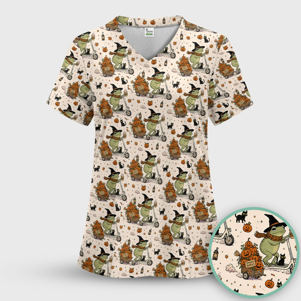 Halloween Witch Frog Pumpkins Nurse Scrub Set