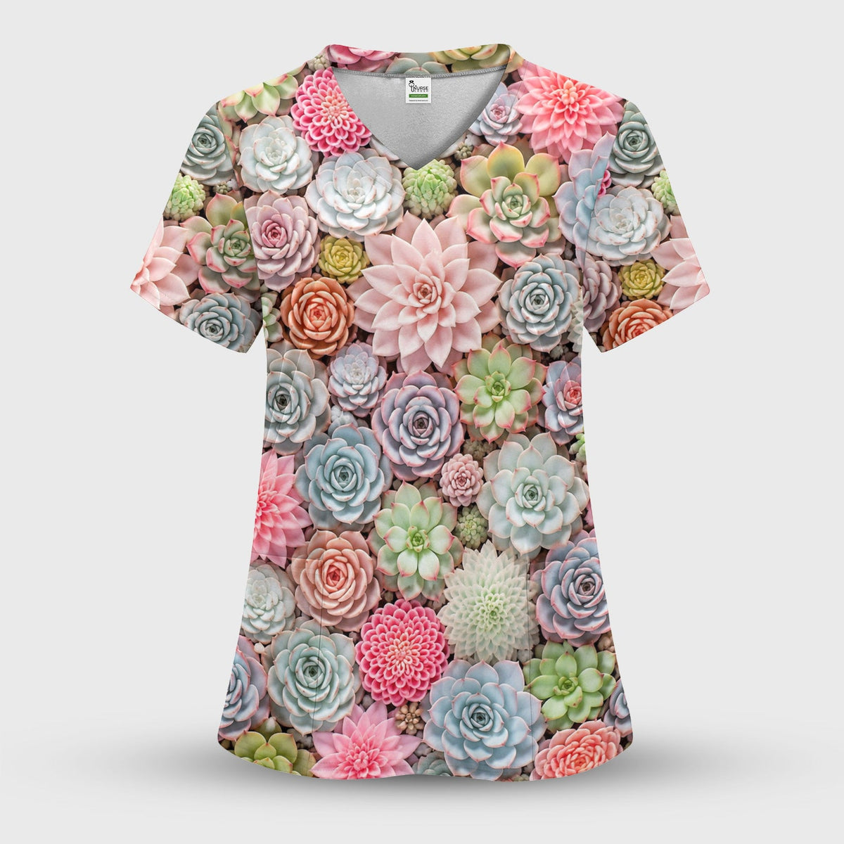 Pastel Succulent Blossom Nurse Scrub Set