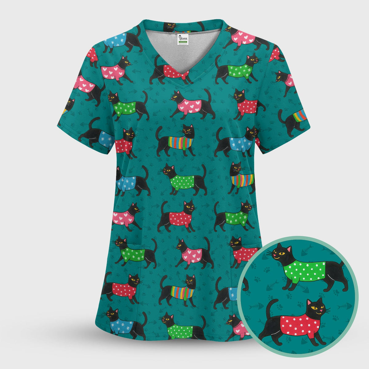 Black Kitty Nurse Scrub Top