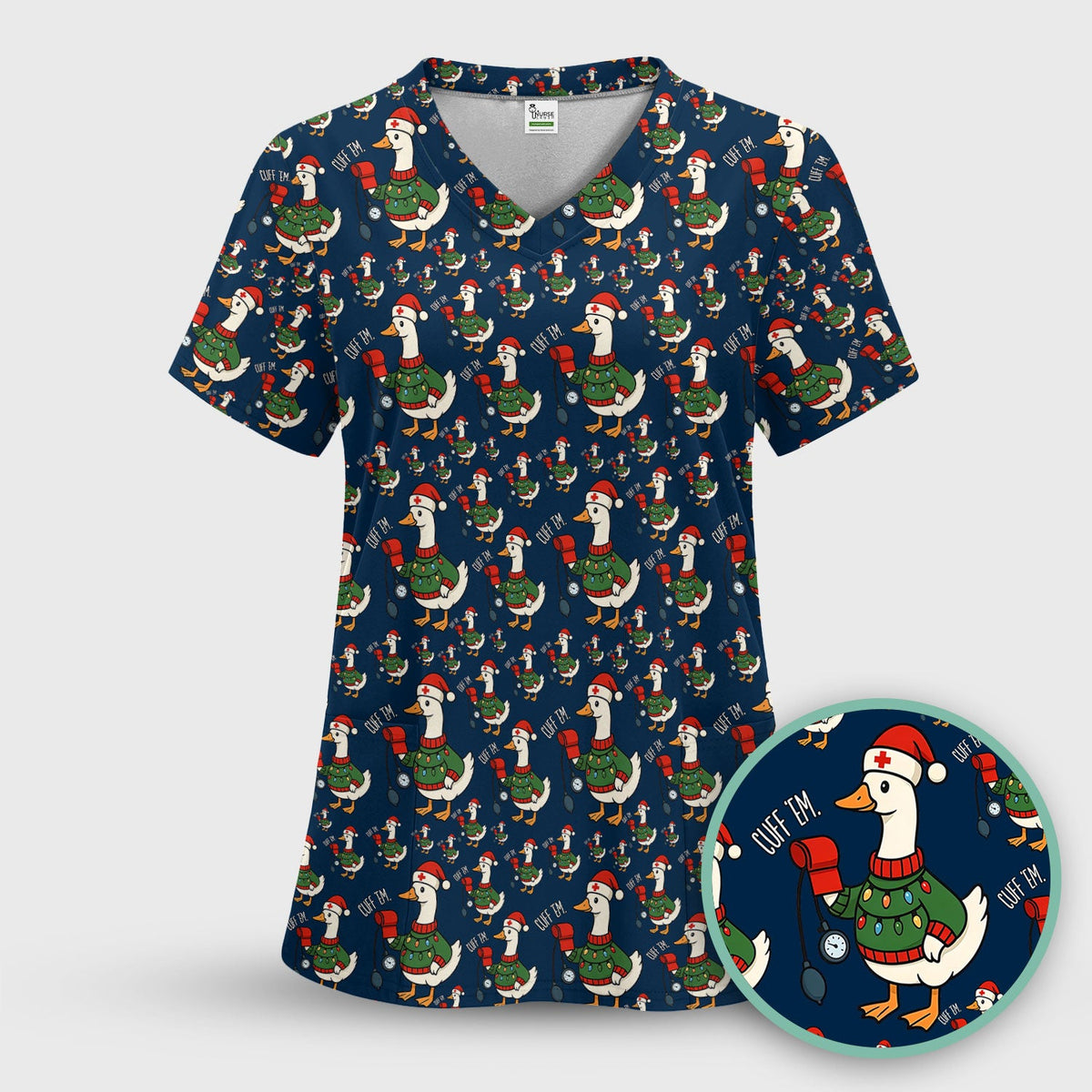 Christmas Duck Nurse Scrub Top
