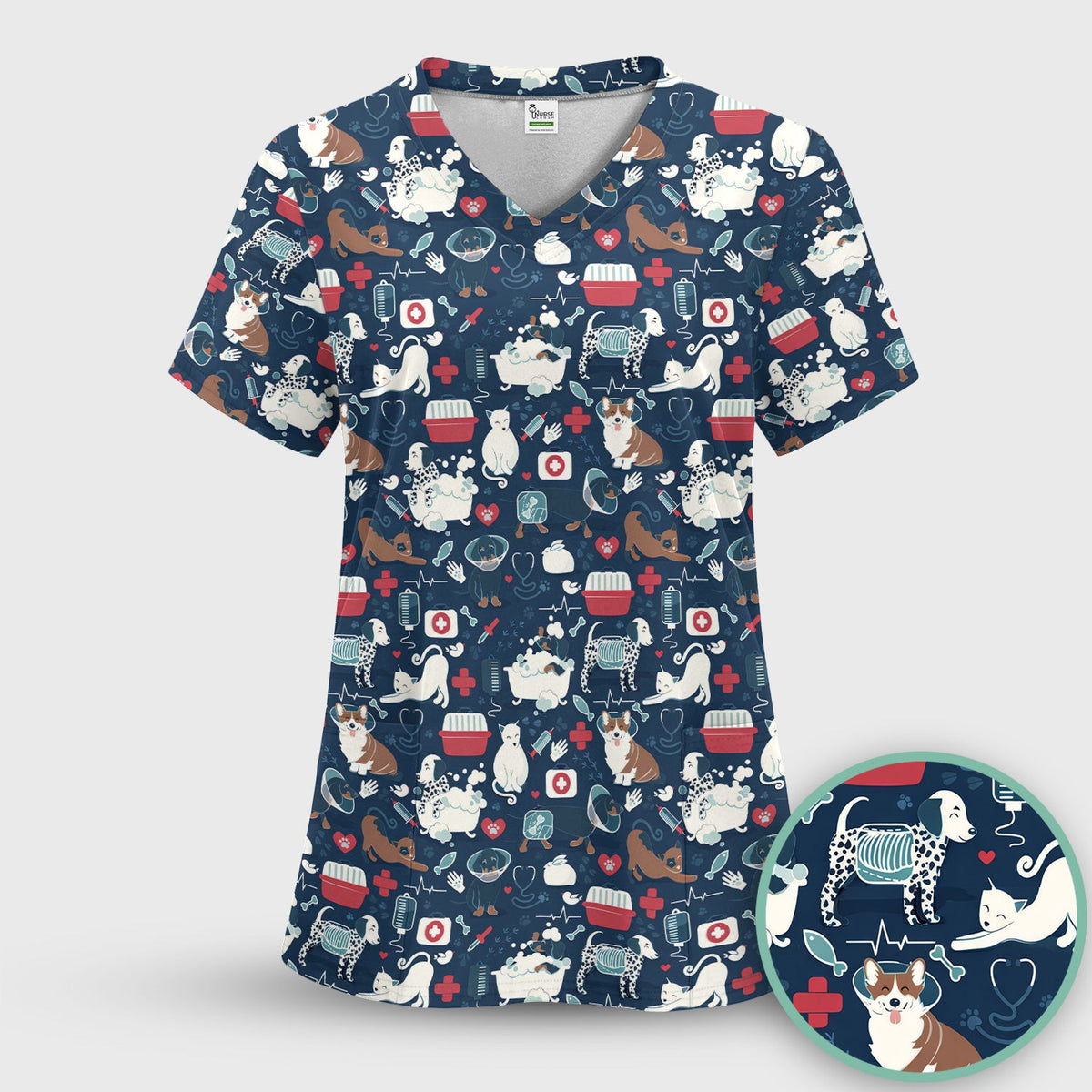 Dogs Veterinary Tools Nurse Scrub Top