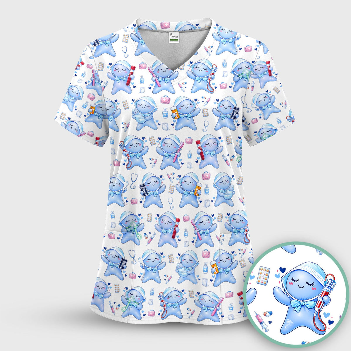 Dental Tooth Character Nurse Scrub Set
