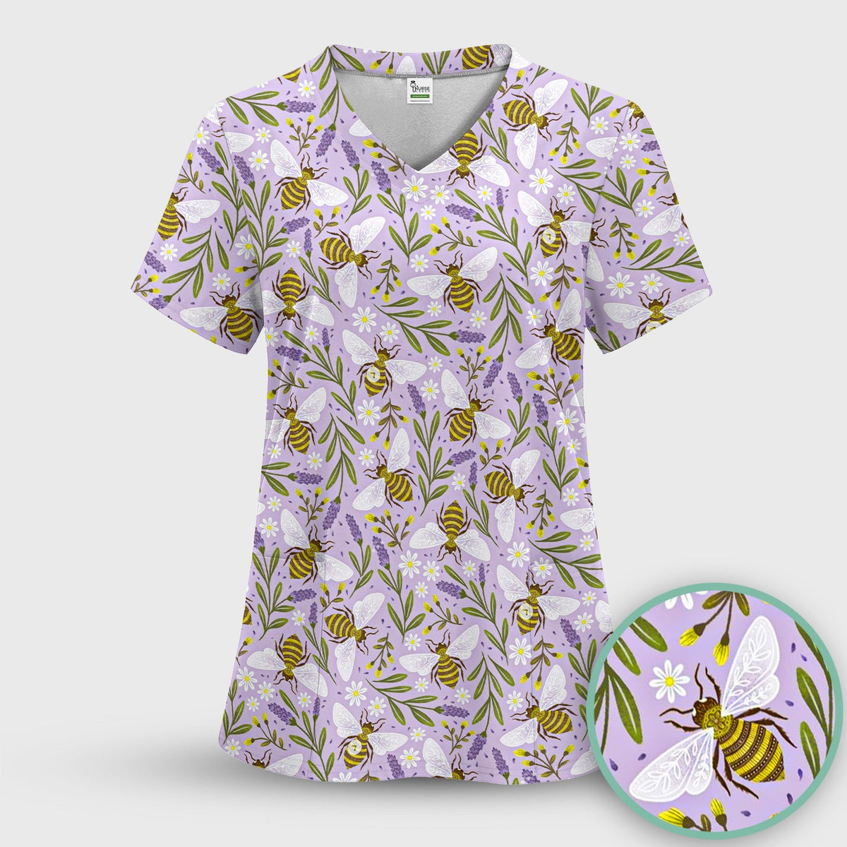 Lavender Bee Floral Nurse Scrub Set