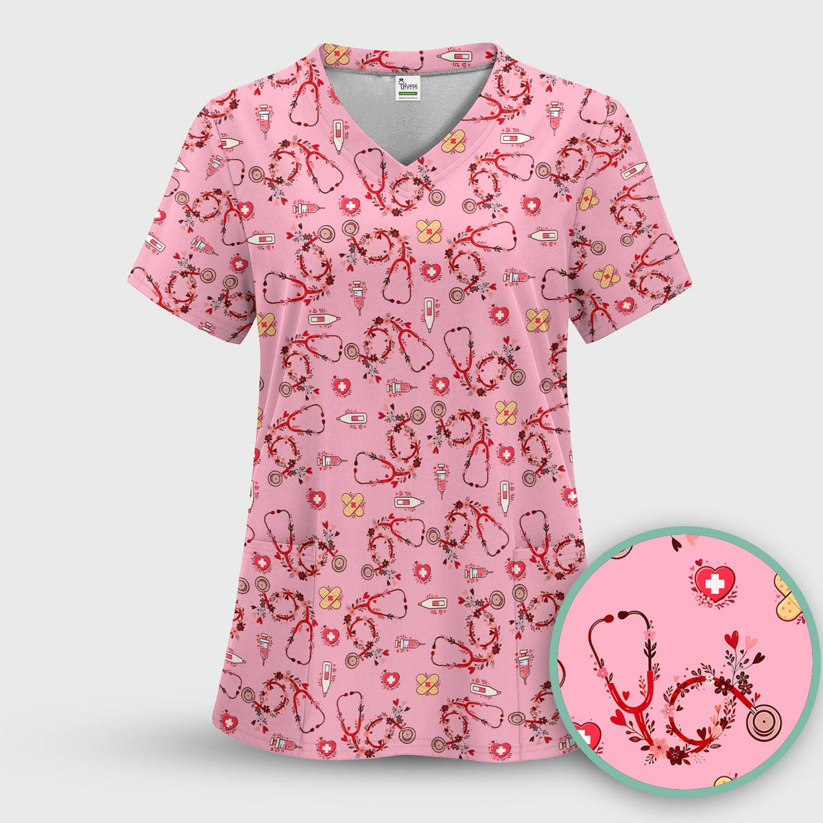 Heart Stethoscope Nurse Scrub Set