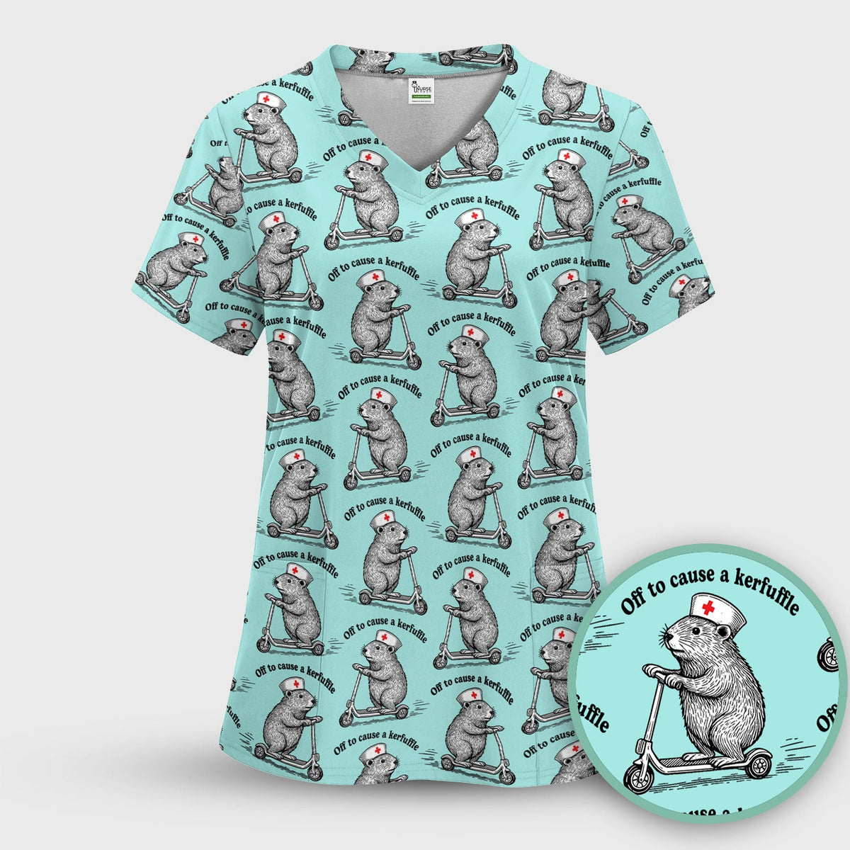 Mouse Scooter Nurse Scrub Top