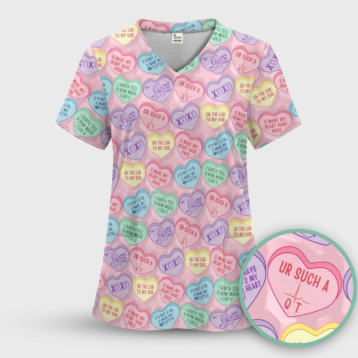 Candy Heart Nurse Scrub Set - Valentines Day Gift