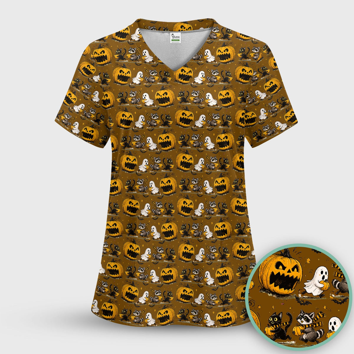 Spooky Woodland Critters Nurse Scrub Top