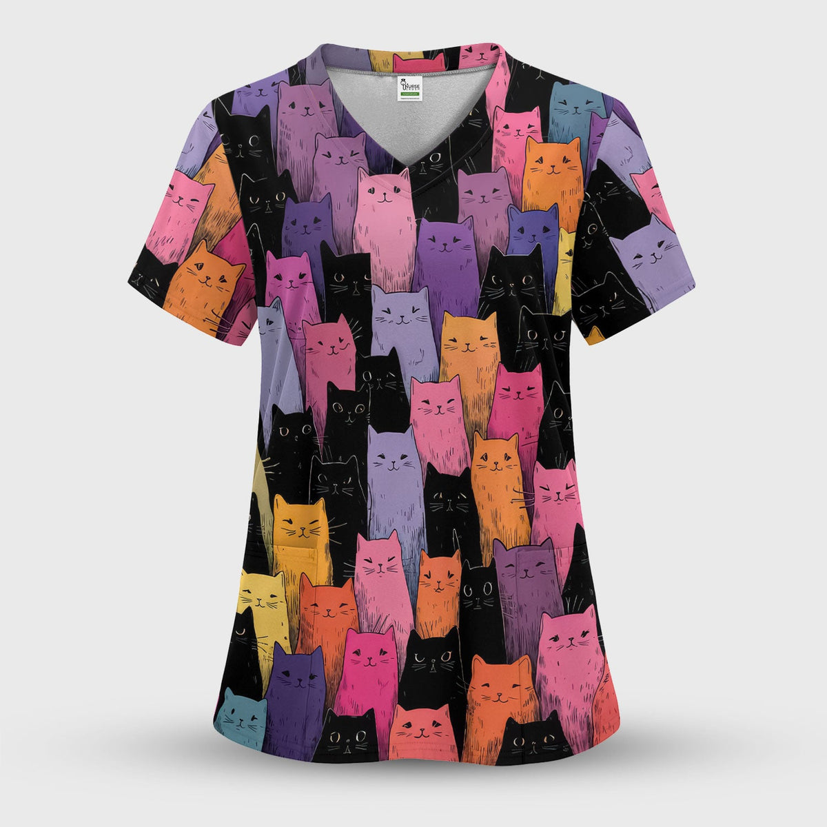 Colorful Cat Art Nurse Scrub Set