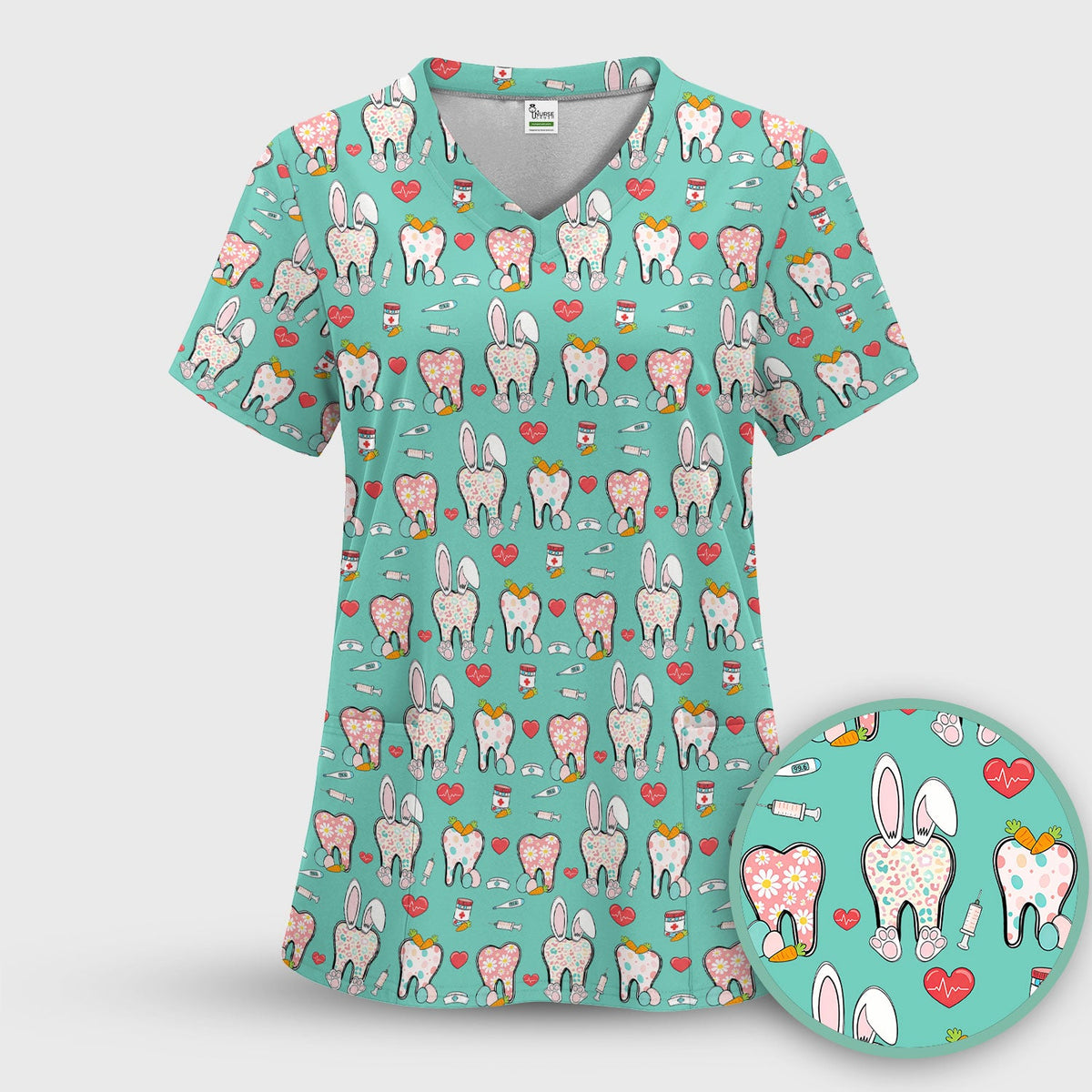 Easter Bunny Dentist Nurse Scrub Top