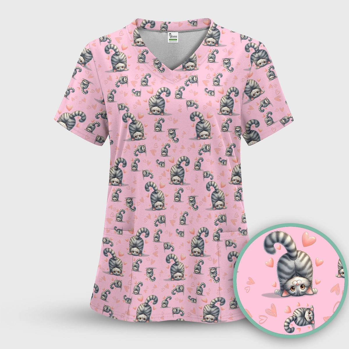 Valentine Cute Cat Heart Nurse Scrub Set
