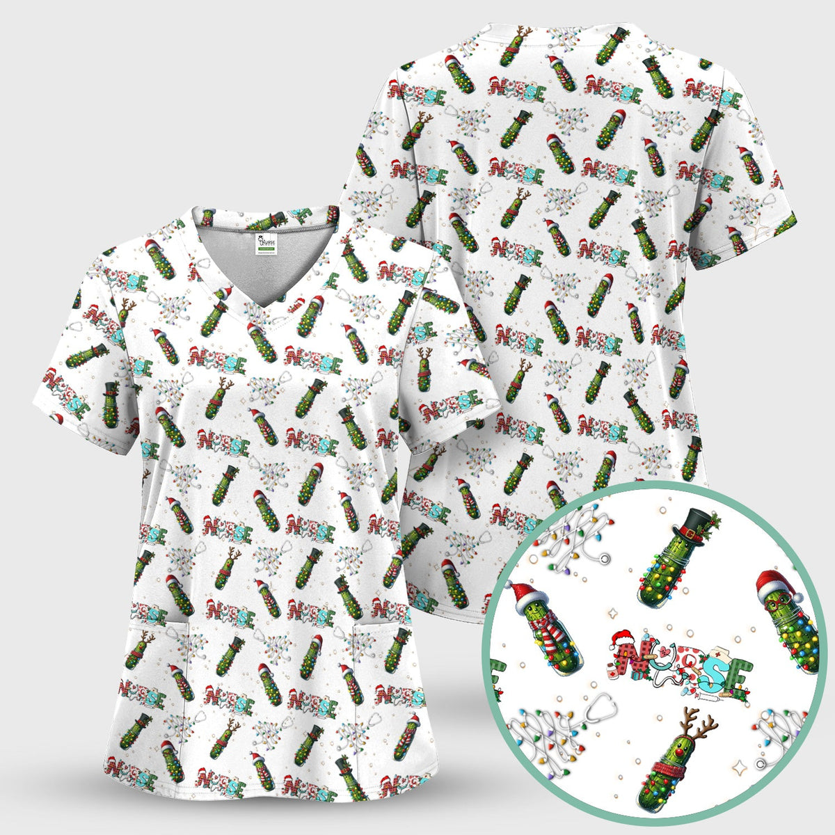 Christmas Pickle Nurse Scrub Top