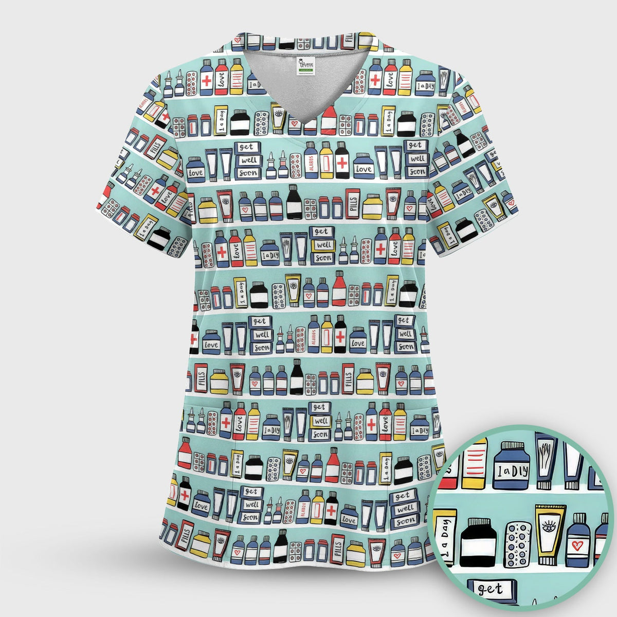 Medicine Bottle Pharmacy Pills Nurse Scrub Top