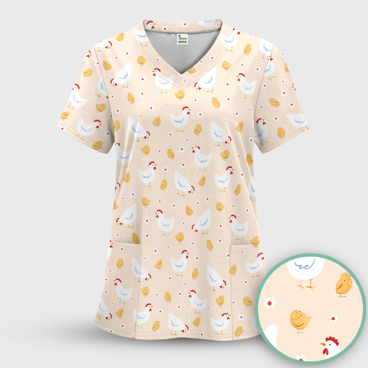 Chicken And Cute Chicks Nurse Scrub Top