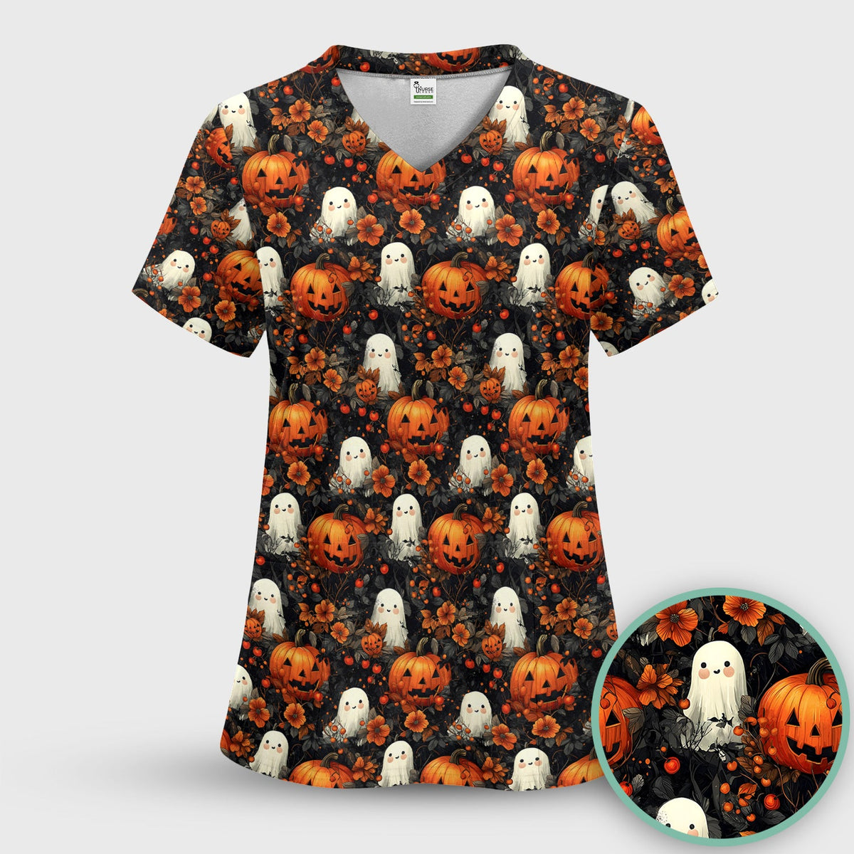 Spooky Ghost Pumpkin Nurse Scrub Set