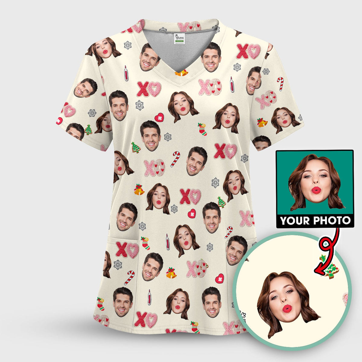 Personalized Photo Face Nurse Scrub Top