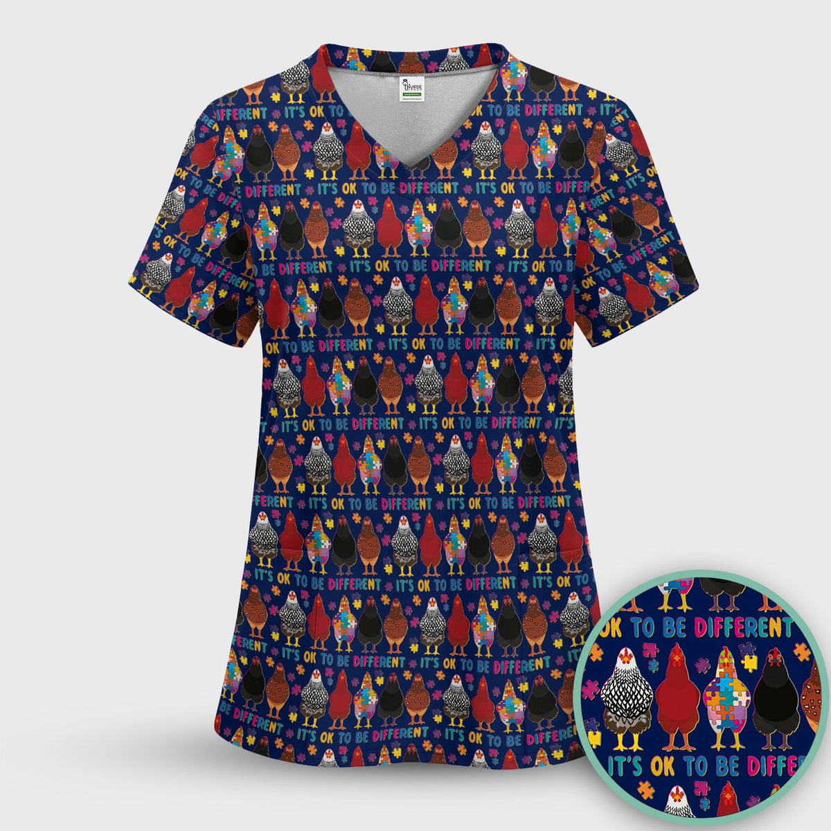 Autism Chicken It's OK To Be Different Nurse Scrub Set
