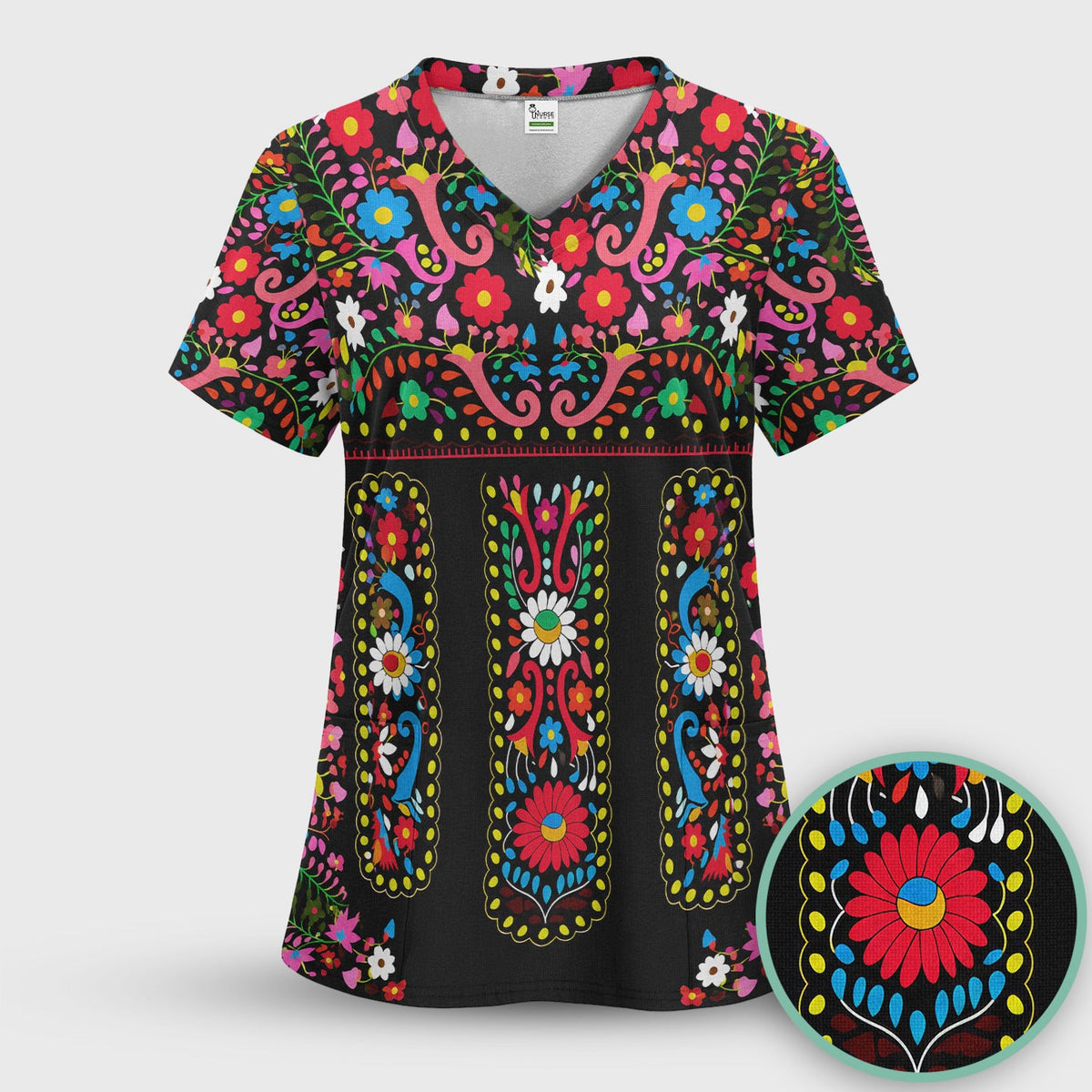 Colorful Folk Art Floral Nurse Scrub Set