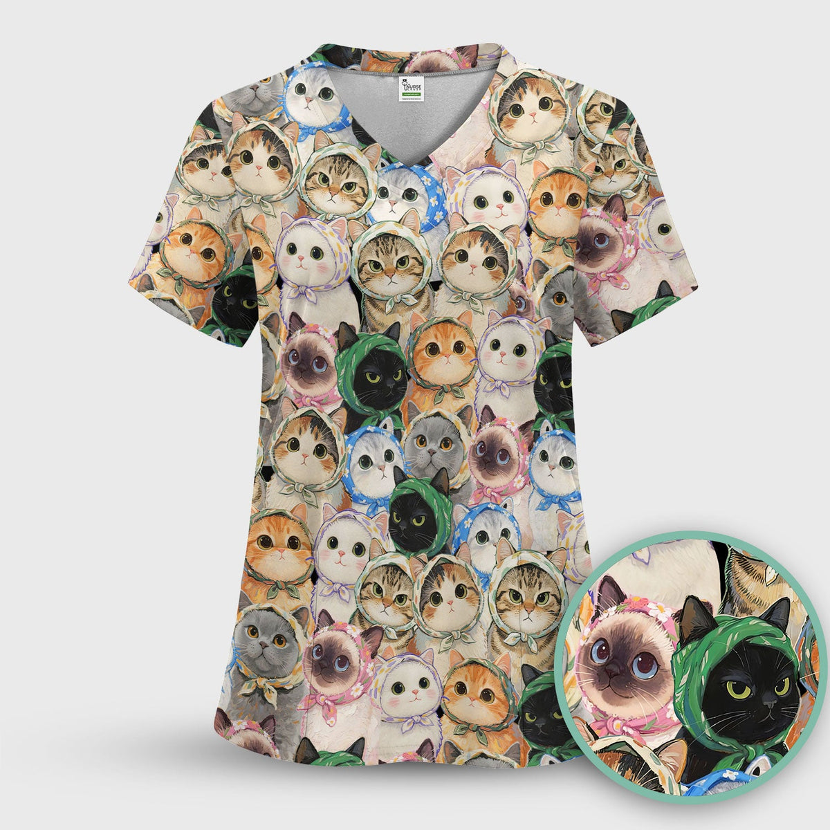 Adorable Multi Cat Portrait Nurse Scrub Set