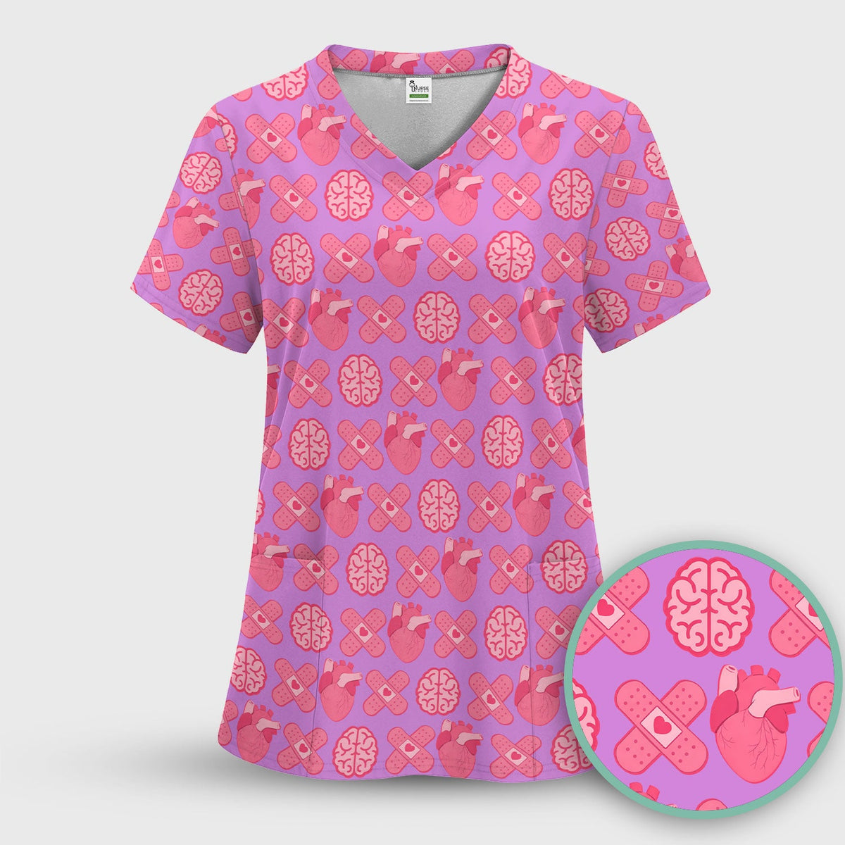 Heart Brain Medical Icon Nurse Scrub Set