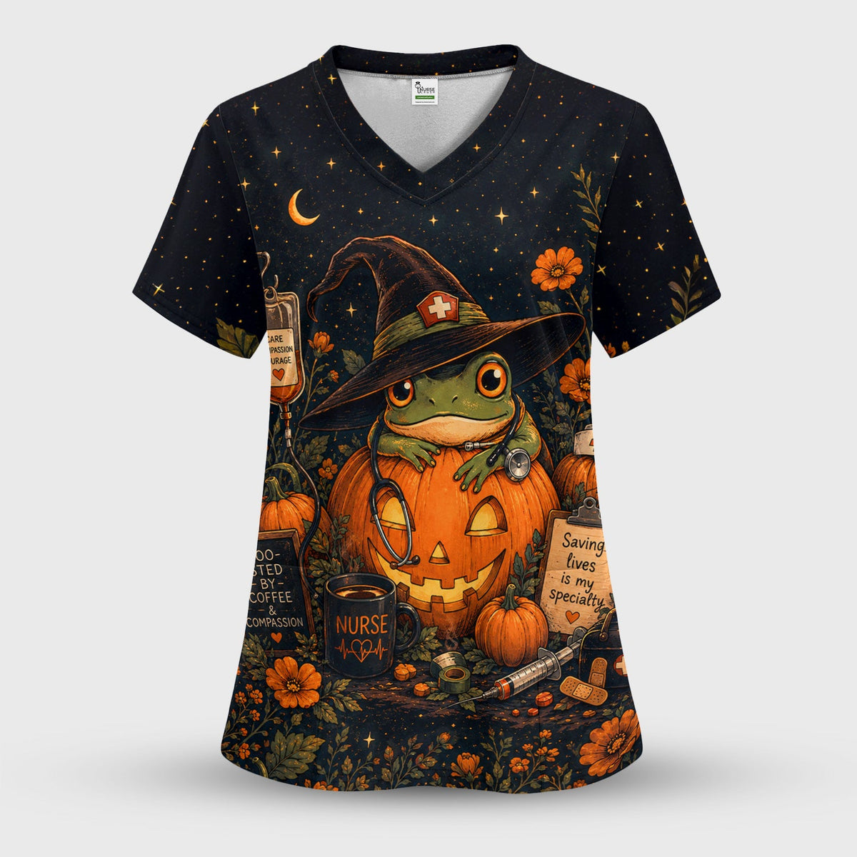 Witch Frog Pumpkin Nurse Scrub Set - Halloween Gift