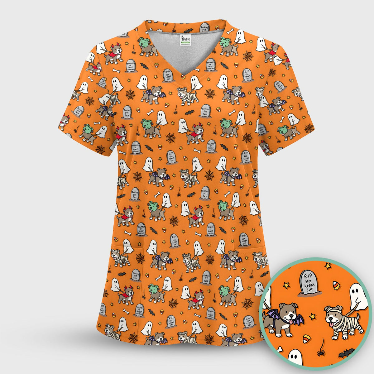 Halloween Pit Bull Costume Nurse Scrub Top