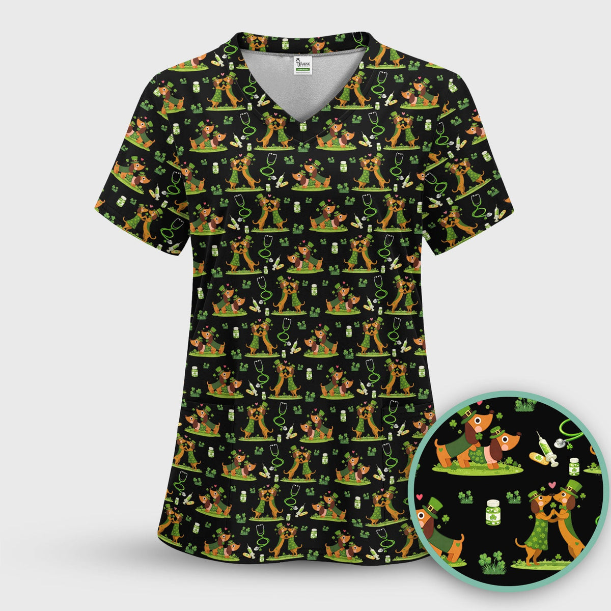 Valentine Dachshund Nurse Heart Scrub Set