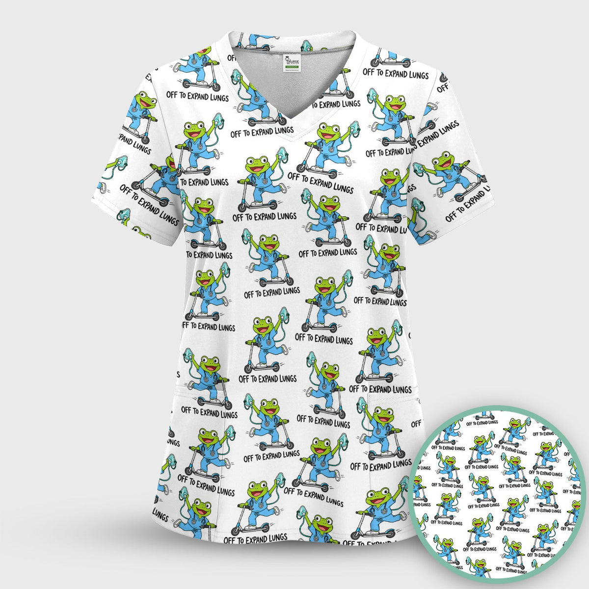 Off To Expand Lungs Frog Nurse Scrub Set