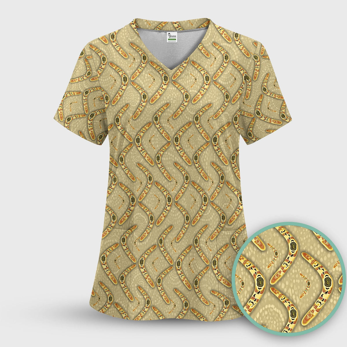 Aboriginal Boomerang Nurse Scrub Top