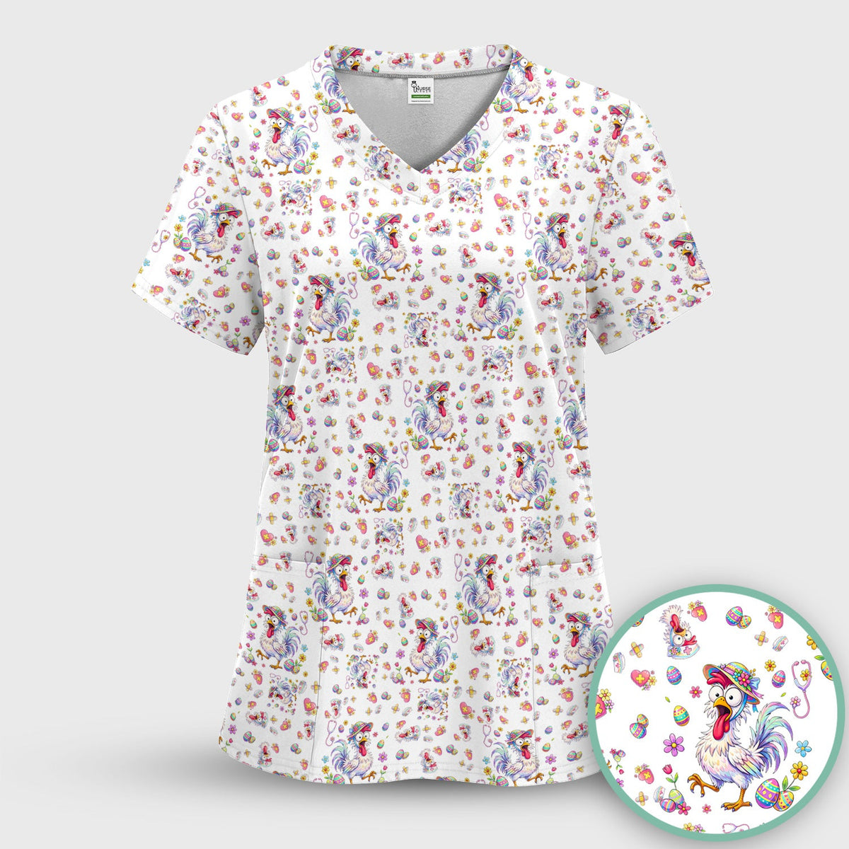 Easter Chicken Nurse Scrub Set