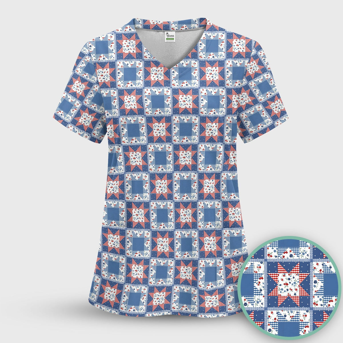 Vintage Patchwork Star Quilt Nurse Scrub Set
