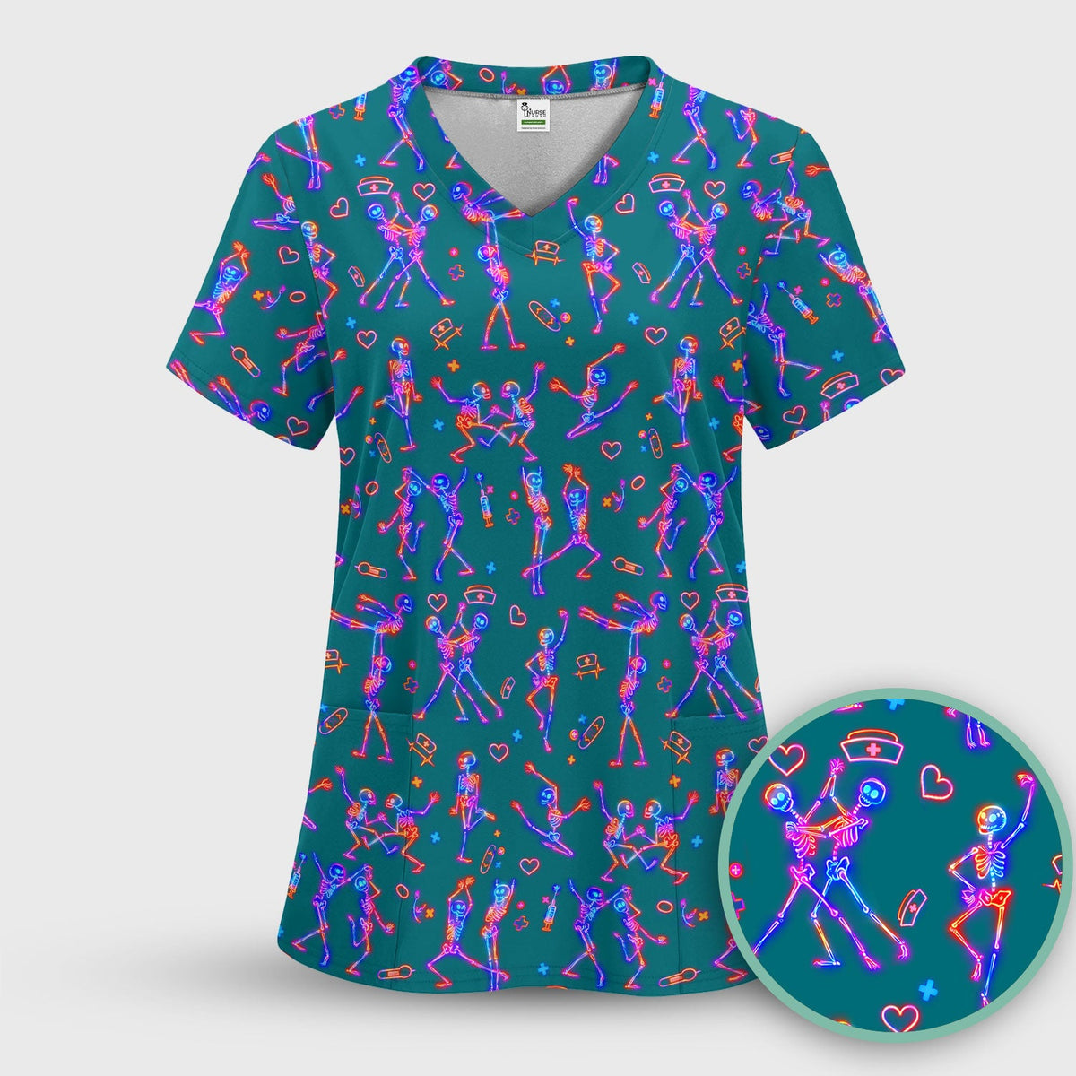 Neon Dancing Skeleton Nurse Scrub Set