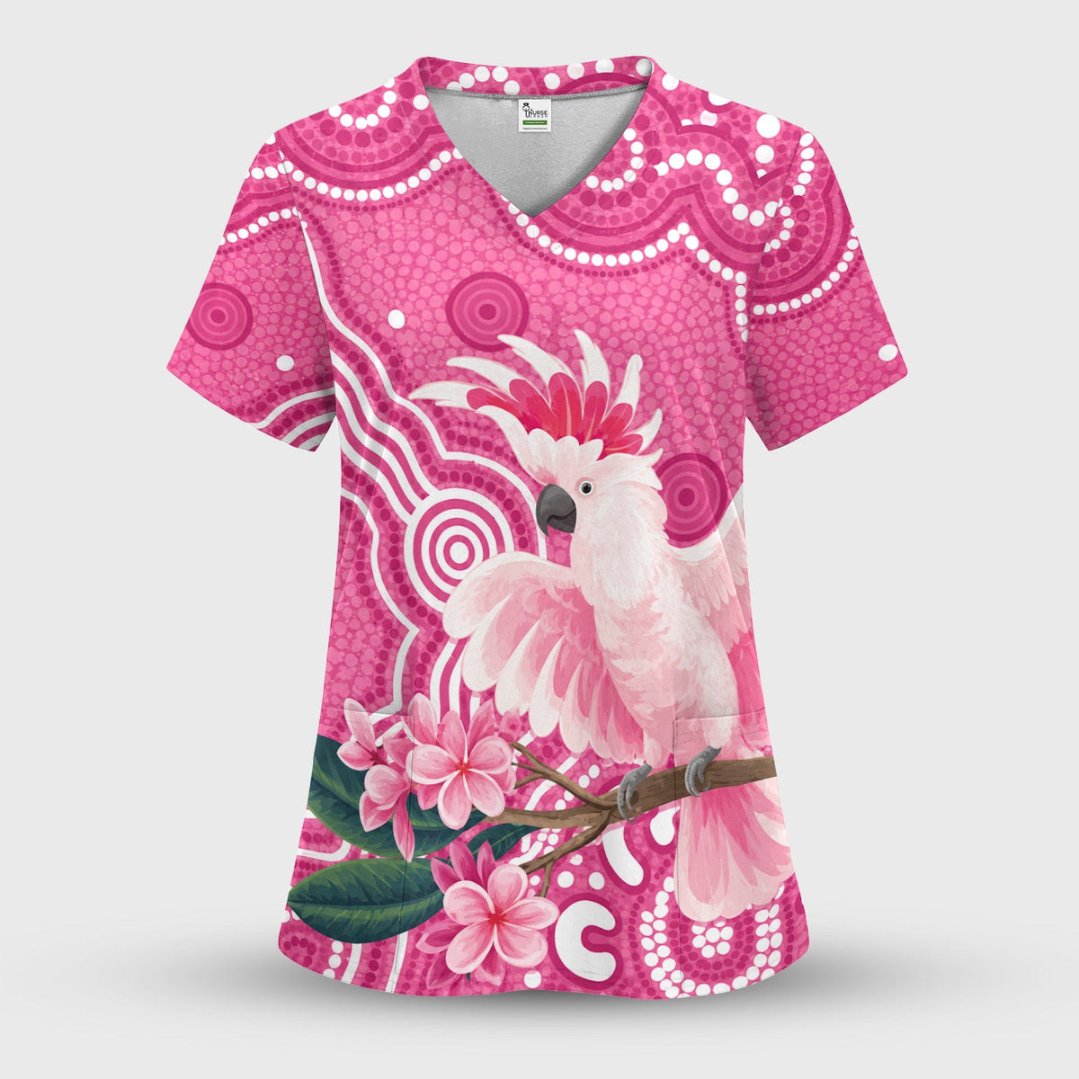 Pink Cockatoo Floral Dot Nurse Scrub Top