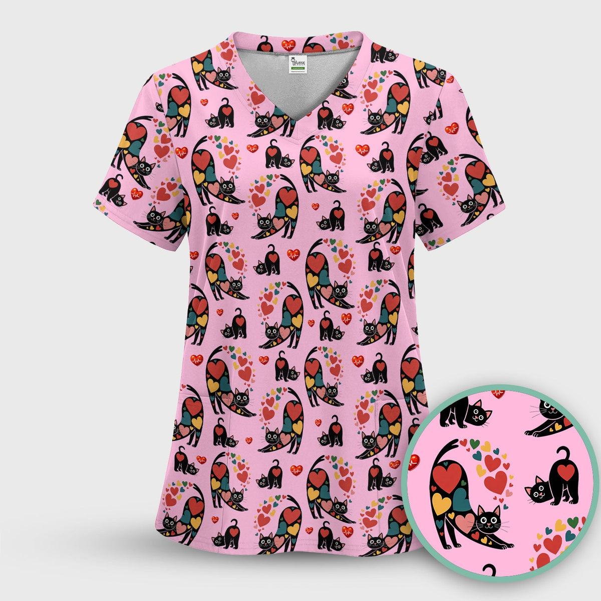 Cat Valentine Heart Nurse Scrub Set