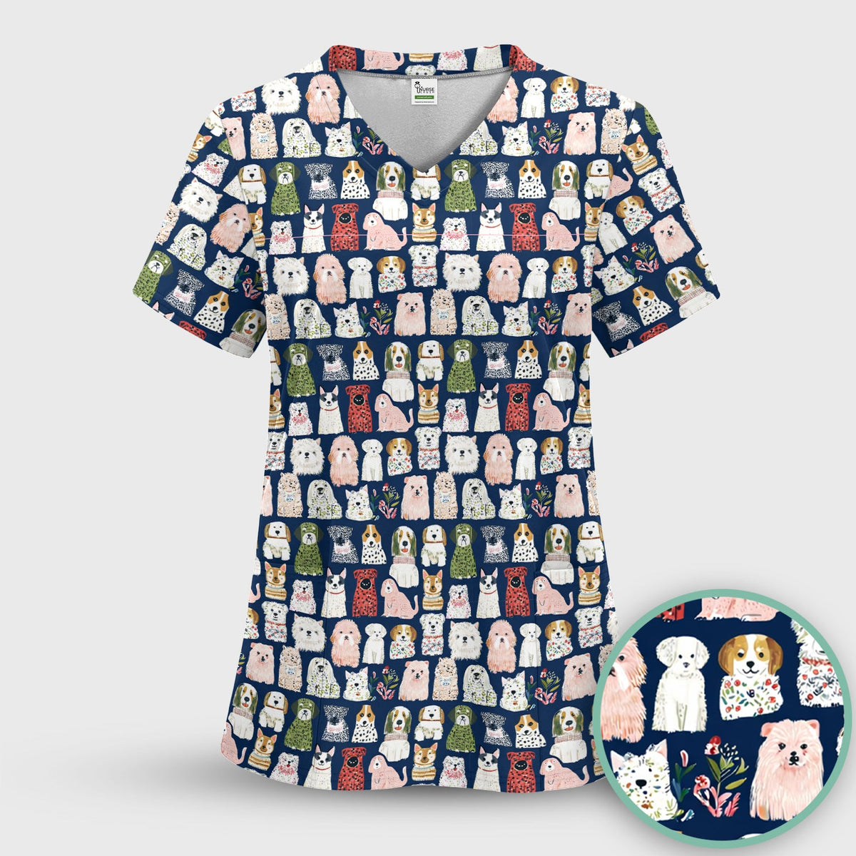 Dog Breeds Nurse Scrub Set